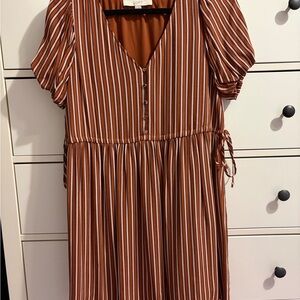 LOFT Orange and White Striped Midi Dress